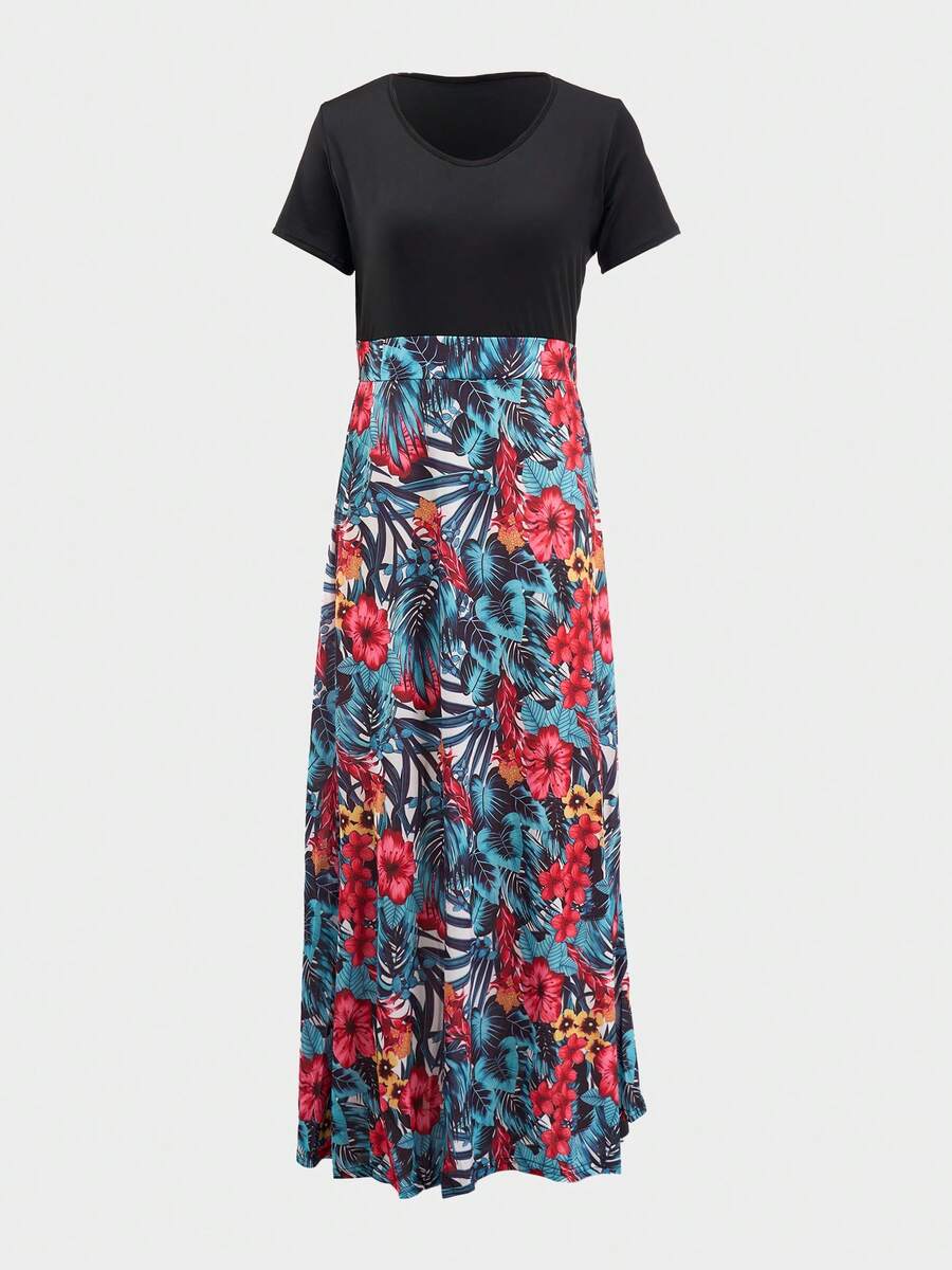 Vestido casual estampado de una línea para mujer - Verde - Ver 1