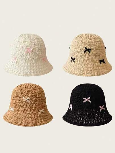 1 stuk nieuwe dames handboog stro emmerhoed, zonnehoed geschikt voor buiten, reizen, vrijetijdskleding, lente en zomer, polyestervezel, UV-bescherming