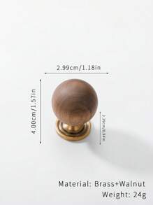 2 Peças Puxador de Madeira de Nogueira Chinesa Retrô com Base de Latão, Puxador Redondo Pequeno Vintage para Móveis de Armário e Gaveta