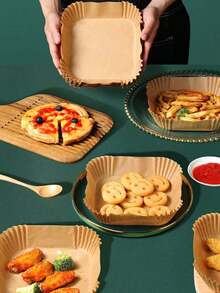 50/100/200pcs, Square Disposable Air Fryer Liners (6.3in/8in), Paper Air Fryer Liner Pots, Paper Basket Bowls, Baking Trays, Oven Accessories, Baking Tools, Kitchen Gadgets, Kitchen Accessories