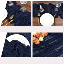 1pc Indigo Blue Balinese Cheesecloth Table Runner, Romantic Long Transparent Fabric Cheese Cloth Table Linen For Weddings, Parties, Baby Showers, 90*300cm