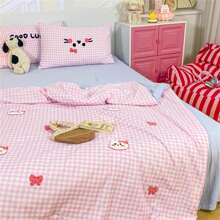 4Pcs,Checkered Print Series Embroidered Summer Quilt - Features Various Adorable Patterns, Cool, Breathable, And Soft.