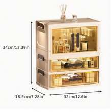 1pc Foldable Large Capacity Makeup Storage Cabinet, File Storage Box, Large Capacity Drawer Storage Box, Transparent Drawer Cabinet, Suitable For Storing Cosmetics, Skincare, Files And Books