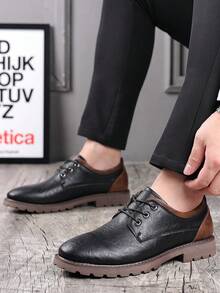 Men's Formal Lace-Up Leather Shoes, Casual Flat Shoes, Fashion New Style, Brown/Black Brogue Wingtip Business Dress Shoes, Oxford Style - Black - View 3