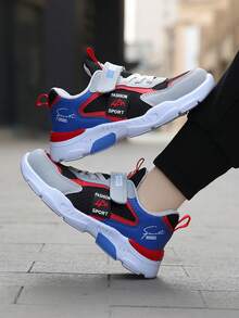 Boys Running Shoes - Casual Sports Sneakers With Hook & Loop Closure, Lightweight Mesh Upper, EVA Sole, Striped Pattern, Low-Top Design, Suitable For Daily Wear, Running And Leisure Activities - Spring/Autumn/All Season Series - Red - View 3