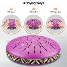 Steel Tongue Drum 6 Inch 11 Tone Hand Pan Percussion Musical Instrument Steel Drum Set With Drumsticks - Purple - View 2