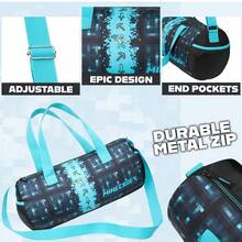 Minecraft Gym Bag Travel Overnight Sports Duffle Adjustable Strap Kit Large Holdall Gamer Hand Luggage - Navy Blue - View 2