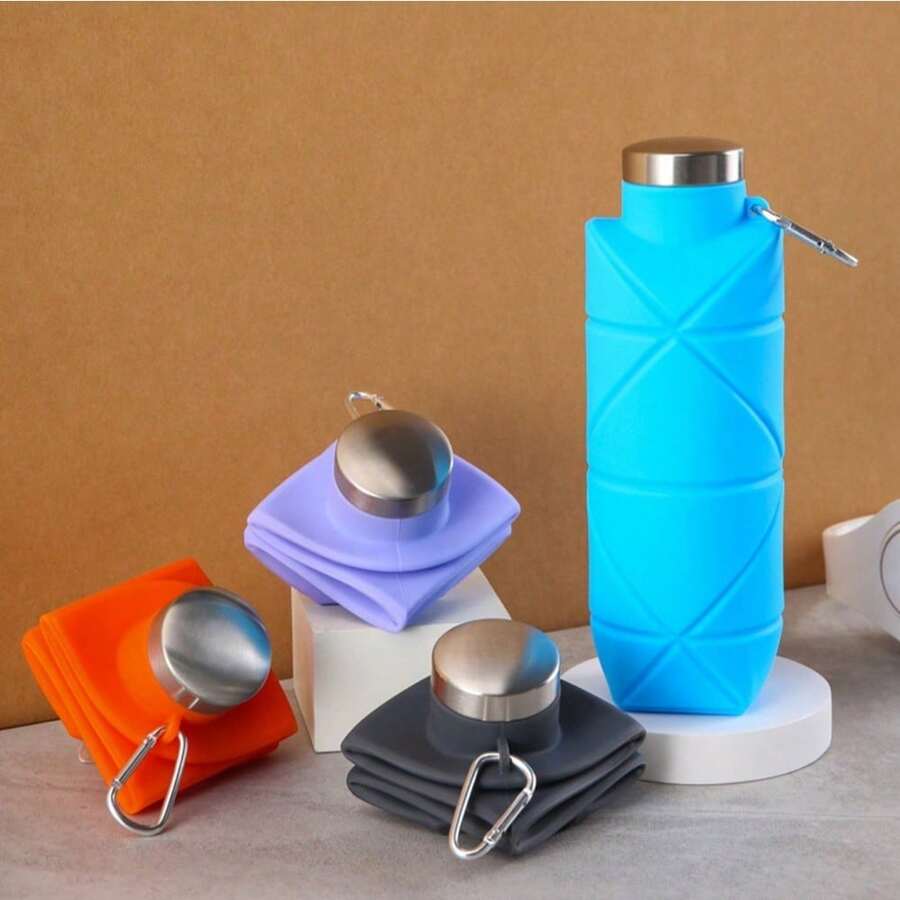 700ml/23.67 Oz Silicone Collapsible Water Bottle, Rhombic Compression Design, Suitable For Outdoor Camping/Fitness/Travel, Leakproof, Temperature Resistant -40°C~200°C, Abrasion & Tear Resistant, Dishwasher Friendly, Airline Approved, Anti-UV Portable Sleeve, Ultra Slim 5cm Folded, Anti-Slip Cap, Couples Sports Set, Emergency Water Storage Container, Frost Resistant & Acid-Alkali Resistant, Outdoor Adventure Gear.
