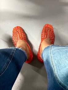 Blue Mesh Ballet Flats Shoes For Women Dressy Comfortable Jelly Ballerina Flats For Women HollowJelly Flats Clear Jelly Sandals For Women - 紅色 - 查看 3