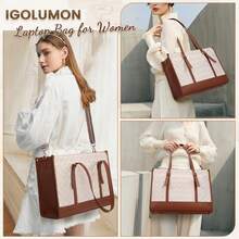 Laptop Bags For Women Vegan Leather Laptop Bag 15.6 Inch Quilted Work Tote Bag Womens Laptop Briefcase For Business Travel Office Teacher Designer Computer Bag With Purse - 棕色 - 查看 6