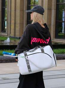 [2025 Nowy styl] Torba na ramię do przechowywania rakiety do badmintona Duża pojemność Wielokieszeniowa torba sportowa do fitnessu Niezależna przegroda na buty + konstrukcja oddzielająca rzeczy suche i mokre Może pomieścić 2 rakiety Unisex Modna torba na sprzęt tenisowy do badmintona, prezenty na Dzień Matki