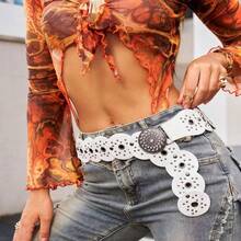 1pc Women's Vintage Western Style Bohemian Heavy Metal Disc Rivet Buckle Tassel Waist Belt, Fashionable & Sexy, Suitable For Casual Everyday Wear - Black - View 4