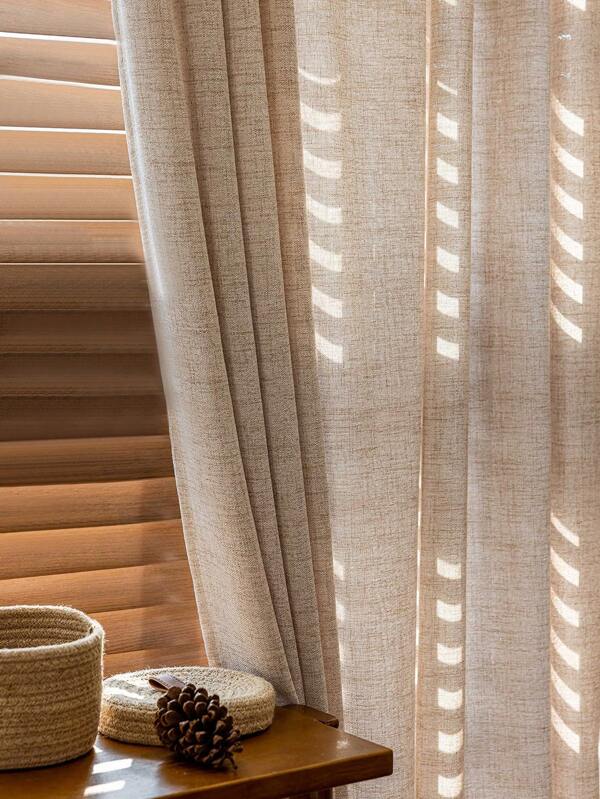 1pc French Vintage Retro Style Linen Voile Curtain, Semi-Sheer For Living Room, Bedroom, Balcony, Translucent But Not See-Through