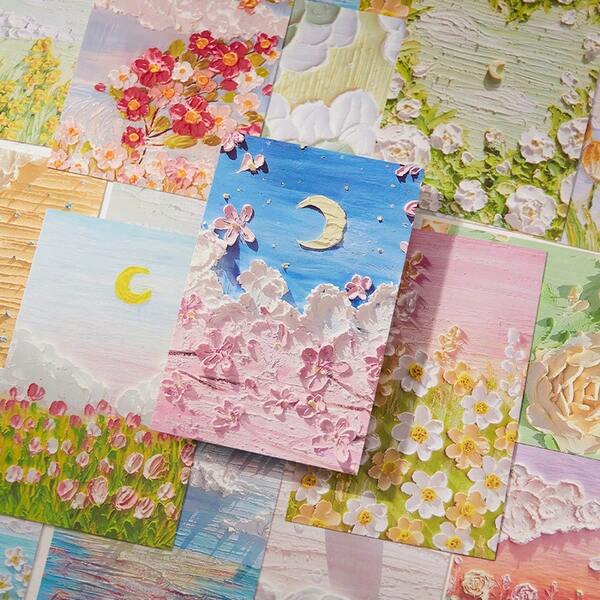 30 pièces Ensemble de cartes postales artistiques, cartes postales de haute qualité avec thème de peinture à l'huile florale et végétale, design élégant et minimaliste