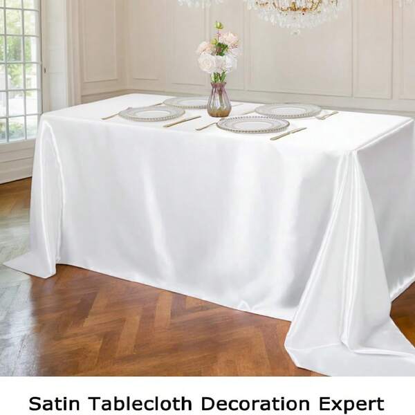 1pc Satin Table Cloth, Rectangular Smooth Satin Tablecloth, Suitable For Weddings, Banquets, Parties, And Events