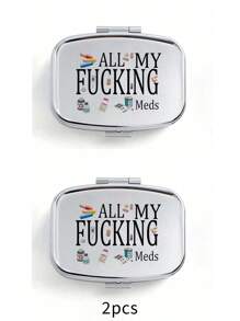 Cute Pill Letter Series Pattern Two Compartment Portable Pill Storage Room, Cute Mini Metal Storage Box, Portable Jewelry And Pill Box, Personalized Creative Gift With Cartoon Logo