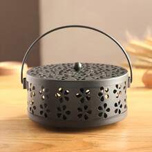 1 pièce poêle métallique style vintage avec moustiquaire - brûleur d'encens portable en fer pour décoration intérieure et extérieure, boîte avec couvercle, plateau ignifuge multifonction créatif pour la maison, décoration de chambre, décoration de cuisine