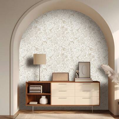 1 Roll Beige French Self-Adhesive Wallpaper - Bird & Plant Print Pattern, Waterproof And Moisture Proof, Removable And Reusable Wallpaper Sticker, Applicable For Living Room, Bedroom, Dining Room, TV Background Wall, Home Decor, Cabinets, Tables, Shelves, Furniture Renovation, Size 44*300/500/1000cm