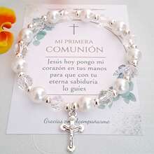 Pulseras ajustables Recuerdo Primera Comunión Cristal y Perla Blanca con bolsita de celofán - BLANCO 20PIEZAS - Ver 8