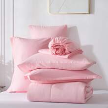 Lightweight Classical Comforter Set For Home Decor, Soft , Modern Style, All-Season, Twin(5 Pieces),Full/Queen/King(7pieces), Breathable Bed In A Bag, Housewarming Gift, Birthday Gift For Girl/Women/Men - Hồng - Xem 8