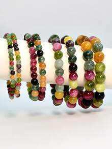 1/4/7pcs Bohemian Colorful Tourmaline Bracelet, Vintage Natural Stone Beads, Soothing Emotion & Energy Balance Yoga Bracelet - Multicolor - View 5