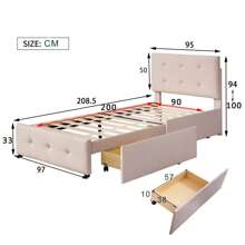 Upholstered Bed With Drawers, Velvet Single Bed, Comfortable Headboard, Strong Slatted Frame, 200 Kg Load Capacity