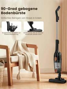 sejoy Stick Aspiradora, Aspiradora con cable ligera 3 en 1 con mano y potente aspiradora para dormitorios pequeños, portátil con filtros HEPA, para sofá, cortinas, suelo duro, pelo de mascotas - EU F-Typ Stecker (220-240V) - Übersicht 6