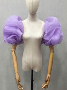 One Piece Black Organza Puff Sleeves 2 Elasticated Bridal Sleeves Autumn Accessories