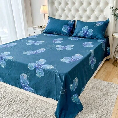 1 pieza Colcha de poliéster ligera al 100% con estampado de mariposas, ropa de cama transpirable, decoración de dormitorio linda, adecuada para adultos y adolescentes, habitación de invitados, dormitorio principal