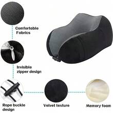 Memory Foam Travel Pillow Neck Support Cushion Without Carry Bag Ear Plugs Mask - Gray - View 4