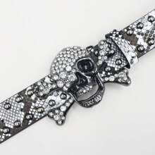 BIG Skull Rhinestone Belt Western Cowboy Style Men Belt Punk Rivet Jeans Belts NEW Metal Rivet Cowboy Belt Snake Pattern Summer, School Autumn-Winter Accessories,Suitable For Teens, Youth,Men,Casual, Outdoor, Athletic, Vacation, Graduation Gifts, Birthday, Daily Wear