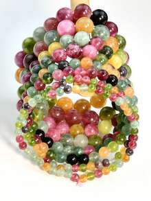 1/4/7pcs Bohemian Colorful Tourmaline Bracelet, Vintage Natural Stone Beads, Soothing Emotion & Energy Balance Yoga Bracelet - Multicolor - View 7