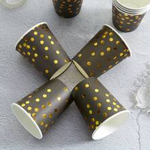 96pcs/Set Gold Birthday Party Supplies, Including Gold Foil Disposable Plates (7/9 Inch Black Base), Cups, Napkins, Suitable For Birthday, Wedding, Party Tableware - Multicolor - View 8