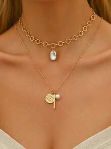 2pcs Textured Circular Pendant Necklace Set, Suitable For Multi-Layer Wearing - Multicolor - View 5