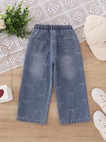 Jeans de mezclilla de diseño con moño de estilo casual para niña, para el verano