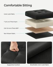 SONGMICS Storage Ottoman, Foldable Small Ottoman Foot Rest, 11.8 Inches Foot Stool, Cube Ottoman With Storage, Load Up To 286 Lb, For Living Room, Bedroom, Dorm, Ink Black - 黑色 - 查看 4