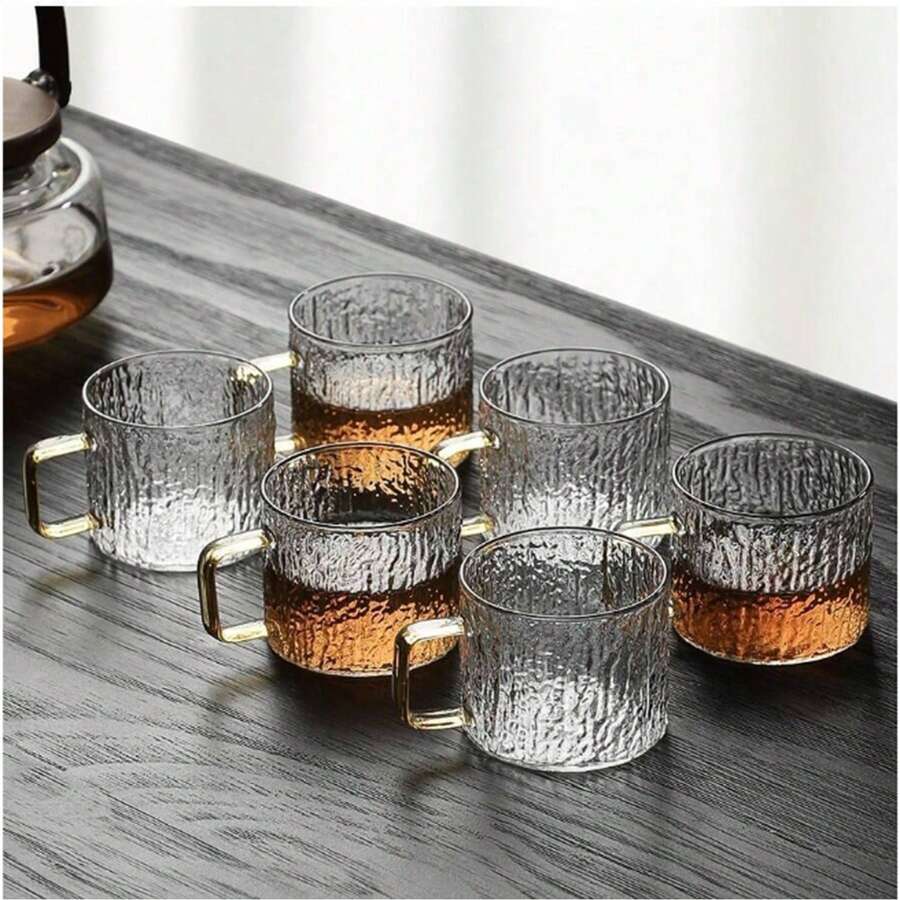 12/6/4/2件 150ml/小巧可爱耐热优雅玻璃杯、茶杯、浓缩咖啡杯、中国功夫茶杯、茶具，适用于家庭、派对、咖啡厅、婚礼、办公室、母亲节贴心礼物 - 樹皮紋 - 查看 1