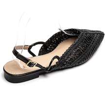 Sandals Plate Tresses à Bout Pointu Avec Bride Réglable – Élégance Estivale Chic - Black - View 4