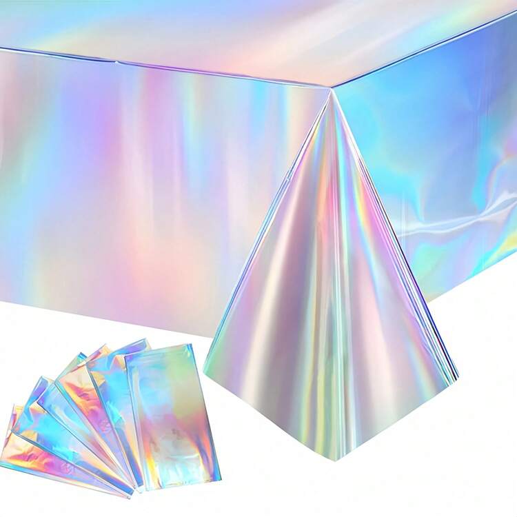 1/2/4pcs Rainbow Holographic Disposable Foil Table Cloth, Suitable For Wedding, Baby Shower, Birthday, Gender Reveal Party - Multicolor - View 8