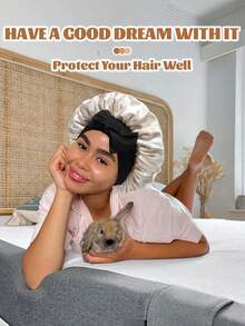 1pc Satin Bonnet, Silk Sleep Cap, Double-Layered Hair Covering With Elastic Band, Suitable For Curly Hair Sleep Cap
