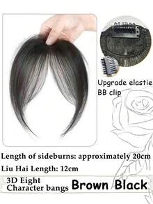 1 Piece Of Women's Natural Style Clip On Banger, 8-Inch Straight Hair, High-Temperature Fiber, Basic Style, Fluffy For Daily Wear