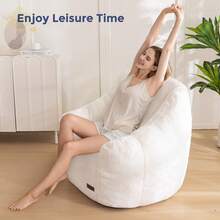 MAXYOYO Bean Bag Chair, Comfy Bean Bag Sofa With Back Support, Faux Fur Bean Bag Chair For Adults And Kids, Stuffed Floor Sofa For Living Room, Bedroom, Apartment, Beige - 米色 - 查看 8