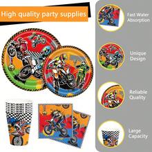 Dirt Bike Birthday Decorations Tableware - Motorcycle Party Supplies, Paper Dinner Plate, Cup, Napkin Motocross Dirt Bike Birthday Party Decorations Dinnerware | Serve 10 - Multicolor - View 3