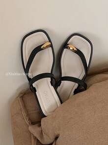 XIXITIAO Women's Outdoor Soft Bottom Flip Flops, Versatile Solid Color Thong Sandals For Beach/Outdoor/Party, French Minimalist Style Flat Square Toe Lightweight Comfortable Casual Slippers