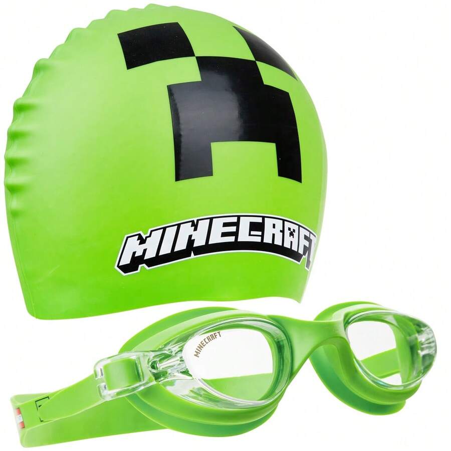 Minecraft Swim Cap And Goggles - Green - View 1