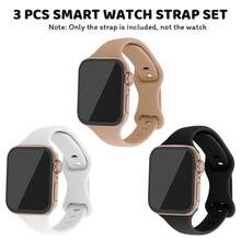 3pcs/Set Blue, Black, White Mixed Color Silicone Slim Watch Bands Compatible With Apple Watch - Multicolor - View 1