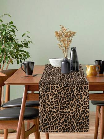1 件奢华豹纹桌旗涤纶风格设计适合室内和室外用餐非常适合厨房和农舍装饰家庭聚会必备豹纹装饰