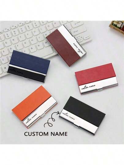 Engraved Leatherette Business Card Holder - Personalized Wallet Case Monogrammed Leather Business Card Holder