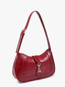 1pc Novachic Vintage Minimalist Crescent Shaped Adjustable Strap Handbag, Suitable For Dates, Outings, Parties - Red - View 2