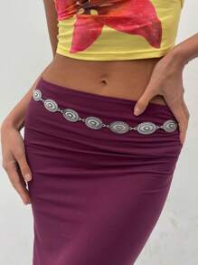 1 Stück Vintage übertriebene geometrische ovale Metall-Accessoires Patchwork Hüftkette, bohemischer geschnitzter Körperkette Hüftkette Hüftaccessoire